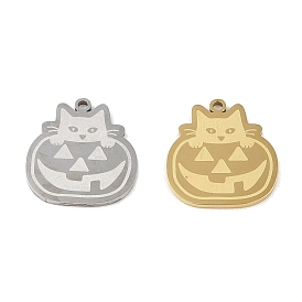 Halloween 304 Stainless Steel Pendants, Pumpkin Cat Charm
