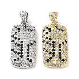 Rack Plating Brass Micro Pave Cubic Zirconia Pendants, Cadmium Free & Lead Free, Long-Lasting Plated, Rectangle