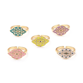 Flower with Evil Eye Cubic Zirconia Cuff Ring for Women, Real 18K Gold Plated Brass Enamel Open Ring, Cadmium Free & Lead Free