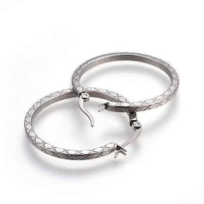 304 Stainless Steel Hoop Earrings, Textured