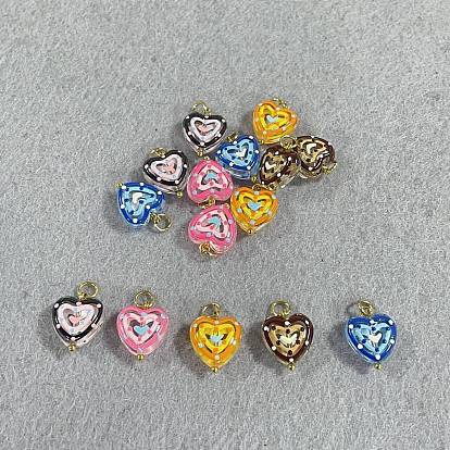 15 pièces 5 styles pendentifs en verre émaillé, charmes de coeur, avec les accessoires en laiton