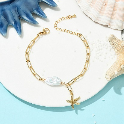Браслеты с подвесками в виде морских звезд из латуни и натурального барочного жемчуга кеши., браслеты-цепочки со скрепками для женщин