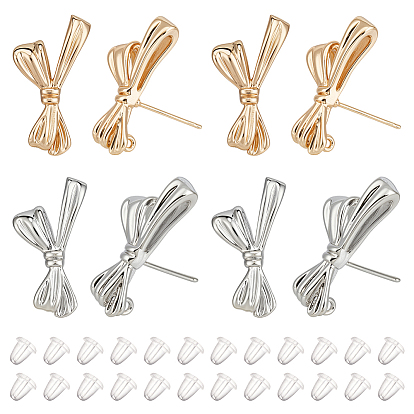 4 пара 2 цвета латунные серьги-гвоздики фурнитура, с петлей, бантом, с пластиковыми гайками уха