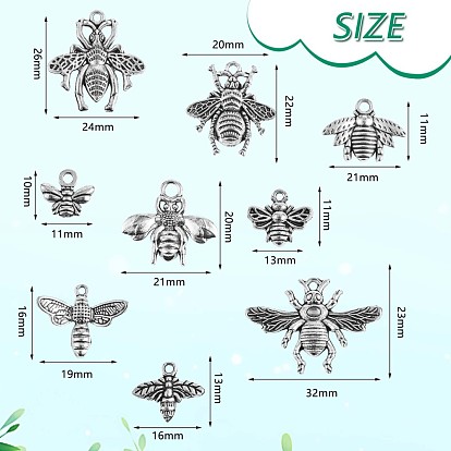 90 Pieces Bee Alloy Charm Pendant Mixed Honey Bee Charm Antique Alloy Insect Charm for Jewelry Making Crafts
