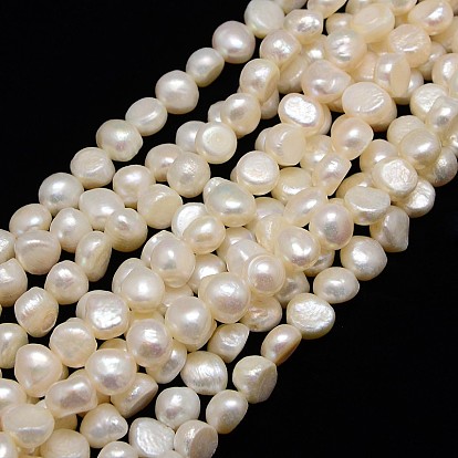 Natural Cultured Freshwater Pearl Beads Strands, Two Sides Polished