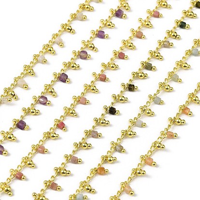 Кубические звенья из латуни ручной работы, с бусинами из натуральных камней и катушкой, долговечный, стойки покрытие, пайки, без свинца и без кадмия, реальный 18 k позолоченный