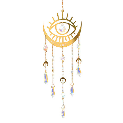 Alloy Evil Eye Pendant Decorations, Hanging Suncatcher, with Glass Cone Charm, for Home Decorations