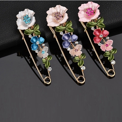 Alloy Enamel Brooch Pin, Rhinestone Flower Lapel Pins