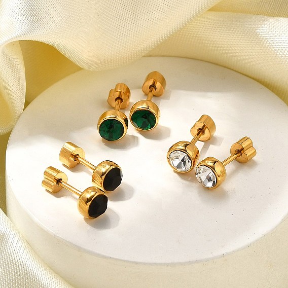 Ионное покрытие (ip) 304 серьги-гвоздики из нержавеющей стали, со стразами, реальный 14 k позолоченный, плоско-круглые
