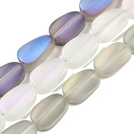 Стеклянные бусины с гальваническим покрытием , матовые, овальные