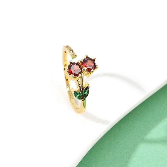 Красочное кольцо-манжета с цветком кубического циркония, стеллаж для латунных украшений для женщин, без свинца и без кадмия