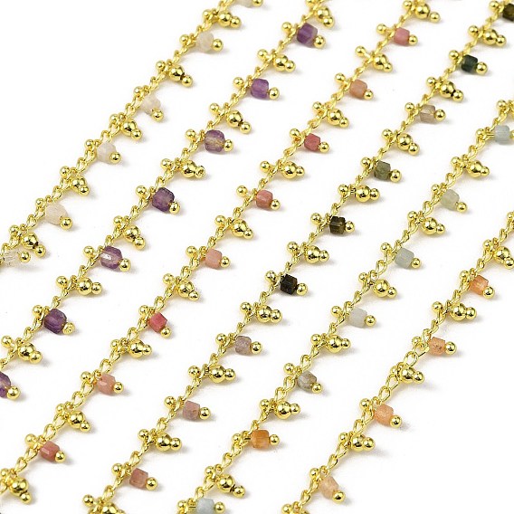 Кубические звенья из латуни ручной работы, с бусинами из натуральных камней и катушкой, долговечный, стойки покрытие, пайки, без свинца и без кадмия, реальный 18 k позолоченный