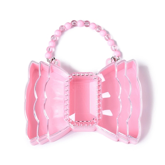Bowknot Shaped Polystyrene Plastic Bead Containers with Beaded Handle, 3 Compartments Candy Treat Gift Box, for Wedding Party Packing