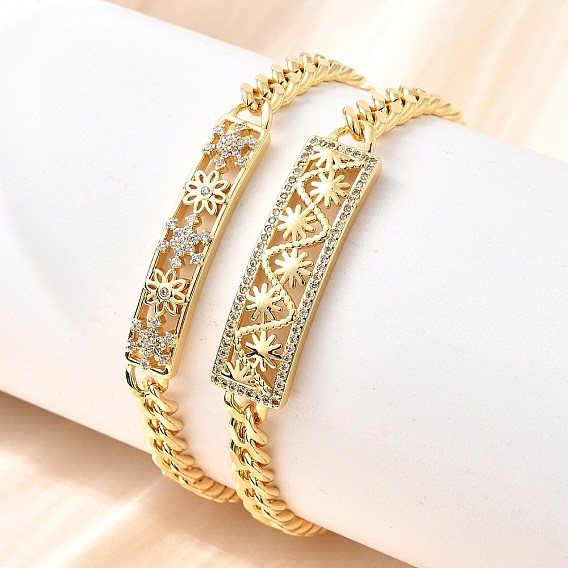 Латунные браслеты с микропаве из чистого кубического циркония, браслеты из цепочек панцирного плетения для женщин, форма снежинки, стойки покрытие, долговечный, без свинца и без кадмия