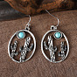 Серьги-подвески из сплава и синтетической бирюзы, овальный с кактусом