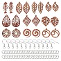 DIY Hollow Out Dangle Earring Making Kit, Including Leaf & Ring & Teardrop & Fish Bone Natural Walnut Wood Pendants, Brass Earring Hooks