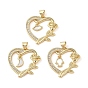 Brass Micro Pave Clear Cubic Zirconia Pendants, Cadmium Free & Lead Free, with Shell, Heart
