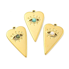 Natural Gemstone Heart Eye Pendants, Vacuum Plating 304 Stainless Steel Charms, Real 18K Gold Plated