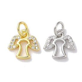 Rack Plating Brass Micro Pave Clear Cubic Zirconia Pendants, Long-Lasting Plated, Lead Free & Cadmium Free, Angle