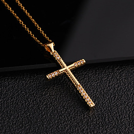Collier pendentif croix plaqué or avec micro pavé de zircone-bijoux de mode hip hop pour femmes