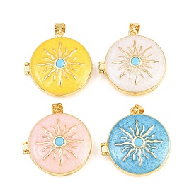 Подвески латуни медальон, с эмалью и фианитом, без кадмия и без свинца, реальный 18 k позолоченный, стойки покрытие, долговечный, плоский круглый с солнечными чарами