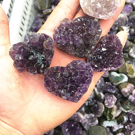 Raw Rough Love Heart Natural Amethyst Specimen Cluster, Reiki Energy Stone Home Display Decorations