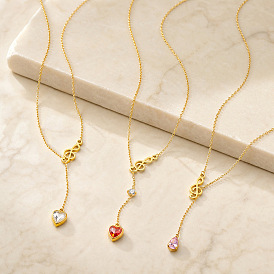 Adjustable 304 Stainless Steel Pave Cubic Zirconia Heart Teardrop Pendant Y Necklaces, Musical Note Lariat Necklaces, Golden