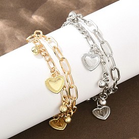 Браслеты из железа с цепочкой «фигаро» и «скрепка», двухслойные, звеньевые, для женщин., сердце и мяч, с CCB