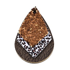 Leopard Print Pattern Imitation Leather Pendant, with Iron Jump Ring, Teardrop & Rhombus