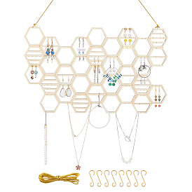 Деревянные выставочные витрины сережек, с железными крючками и полиэфирными шнурами, для выставочных стендов, мольберты, подставка для фоторамки, сотовая форма