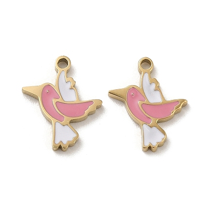 Ion Plating(IP) 316L Surgical Stainless Steel Charms, with Enamel, Real 18K Gold Plated, Bird Charm