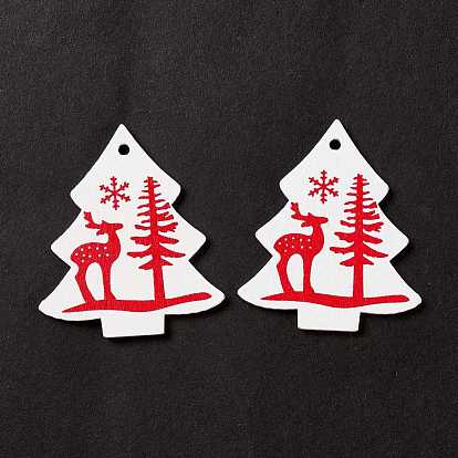 Spray Painted Wood Pendants, Christmas Tree with Elk Pattern