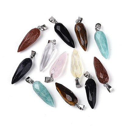 Подвески в виде моркови из натуральных и синтетических камней., граненые, с 304 защелкой из нержавеющей стали на поручнях, цвет нержавеющей стали