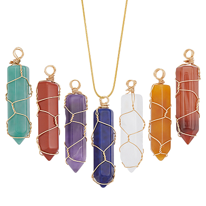 7 шт. медной проволоки, обмотанной натуральным красным агатом, аметист, топаз, зеленый авантюрин, лазурит, красный камень, подвески из хрустального кварца, шестиугольная призма