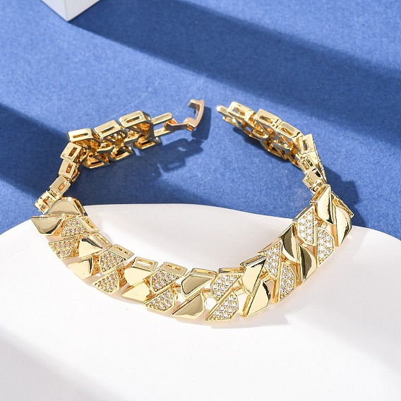 Геометрические латунные браслеты-цепочки с микропаве из прозрачных кубических цирконий для женщин, долгоиграющий, гальваническое покрытие стеллажа, без свинца и без кадмия