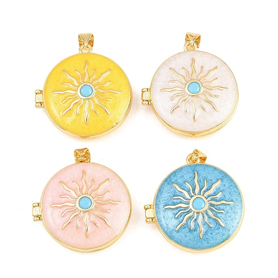 Подвески латуни медальон, с эмалью и фианитом, без кадмия и без свинца, реальный 18 k позолоченный, стойки покрытие, долговечный, плоский круглый с солнечными чарами