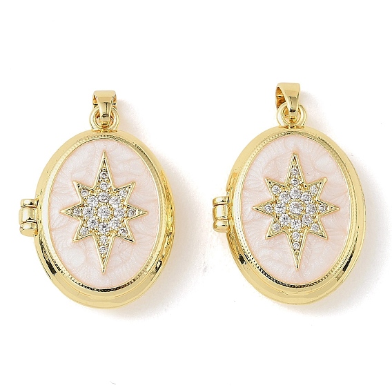 Латунные микропроволочные кубические циркониевые медальоны, с эмалью, овал со звездочками, долговечный