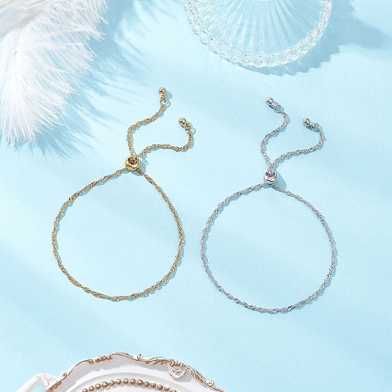 2 шт. 2 цвета регулируются 304 браслеты-слайдеры из нержавеющей стали, браслеты-цепочки сингапур для женщин, с пластиковым круглым брелоком ccb