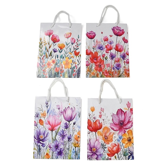 Бумажные подарочные пакеты с цветочным принтом и ручками., сумки для покупок, прямоугольные