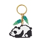 Glass Seed Beads Keychain, with Iron Split Key Rings, Panda