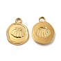 Ion Plating(IP) 304 Stainless Steel Pendants, Flat Round with Shell Charm