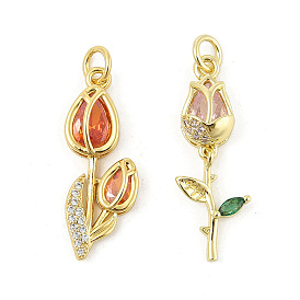 Латунные микро проложить кубического циркония подвески, цветок, стойки покрытие, долговечный, без свинца и без кадмия, реальный 18 k позолоченный, с целью перехода в кольце