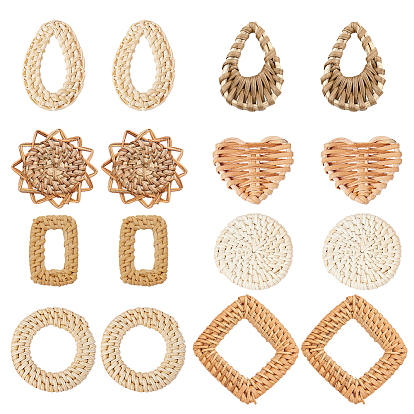 Handmade Reed Cane/Rattan Woven Pendants Sets, Mixed Shapes