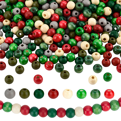 400Pcs 8 Style Painted/Dyed Natural Wood Beads, Round