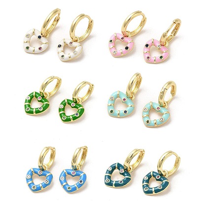 Серьги-кольца из латуни с позолотой Heart Real 18k, с кубического циркония и эмали
