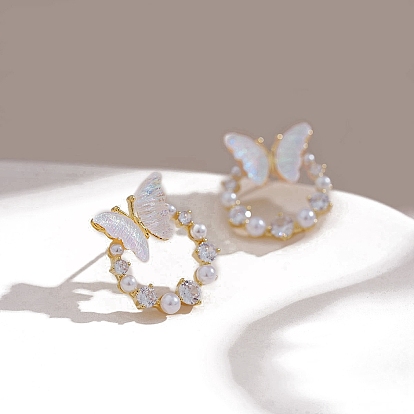 Alloy Rhinestone Earrings for Women, with Acrylic and Imitation Pearl Beads