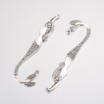 Tibetan Style Mermaid Alloy Bookmarks, Cadmium Free & Nickel Free & Lead Free, 81.5x21x3mm, Hole: 3mm, about 162pcs/1000g