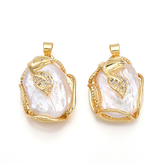 Натуральный жемчуг барокко подвески с жемчугом кеши, латунные микропаве прозрачные подвески с фианитом, овальные с листа