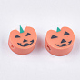 Halloween Theme Handmade Polymer Clay Beads, Pumpkin Jack-O'-Lantern