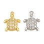 Brass Micro Pave Clear Cubic Zirconia Charms, Turtle Charms, Rack Plating, Long-Lasting Plated, Cadmium Free & Lead Free